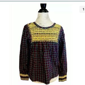 NWT JCREW $88 Embroidered peasant top in plaid